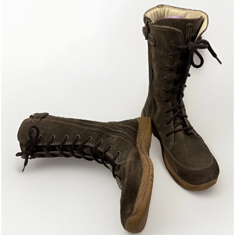 Primigi Kids Brown Suede Lace Up Tall Boots Side Zip EU 32 US 1 Little Kid